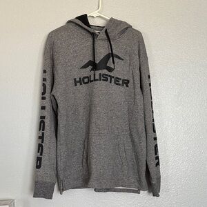 Hollister Men's Charcoal Hoodie with Logo